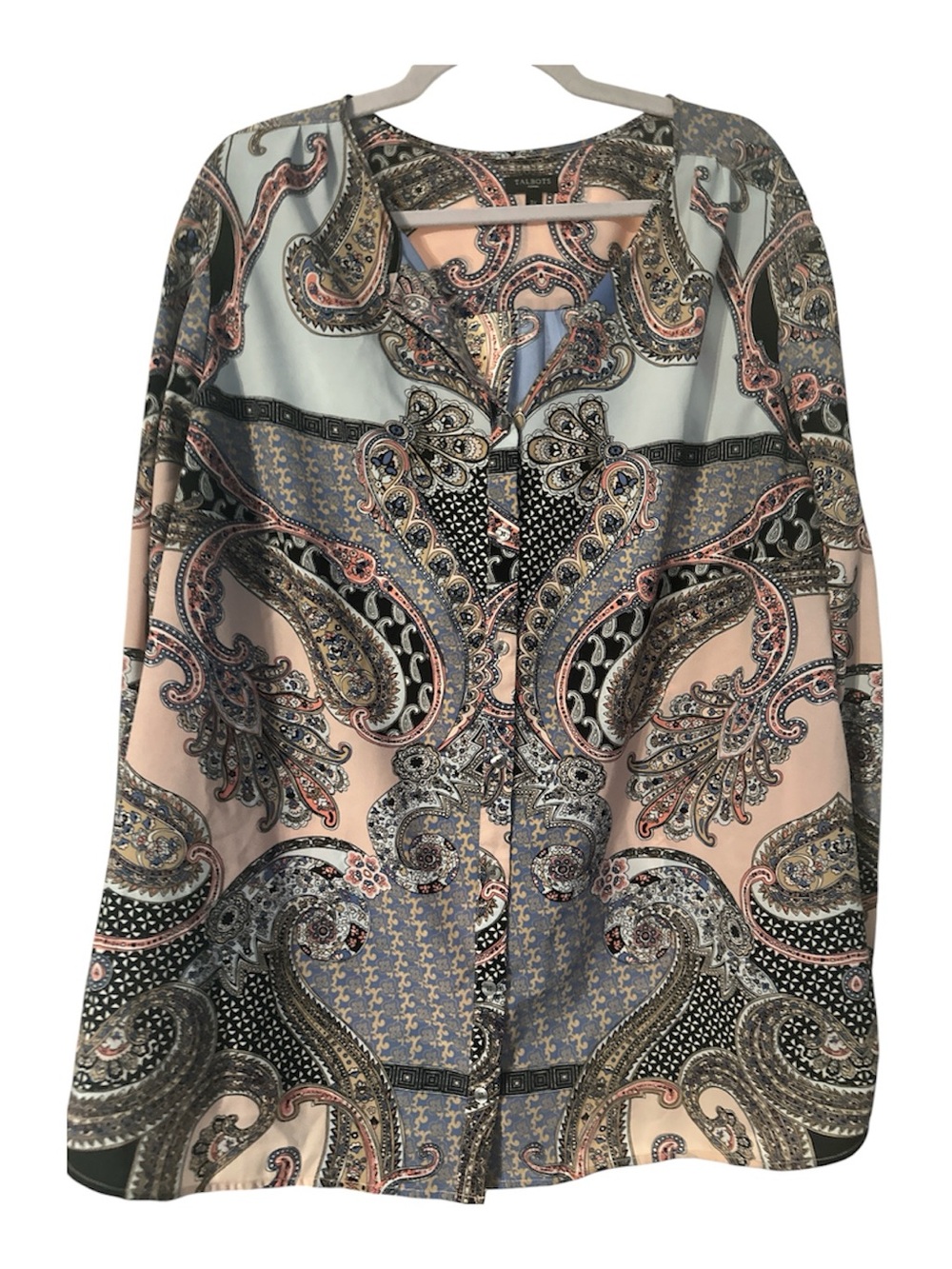 NWOT Talbots Paisley Button-Front Tunic - Light Blue & Blush 3x 100 poly cute